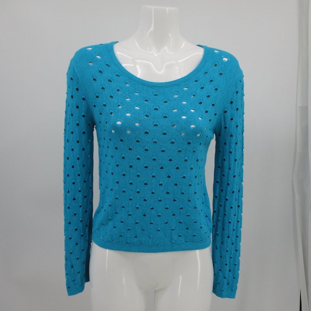 Rag & Bone Sweater Womens Small Blue Bird Perforated Diamond Eyelet Pullover